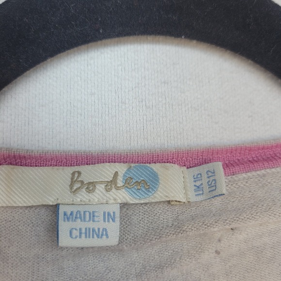 Boden Sweater Womens US 12 Light Gray 100% Wool Henley Button Neck - Picture 3 of 8